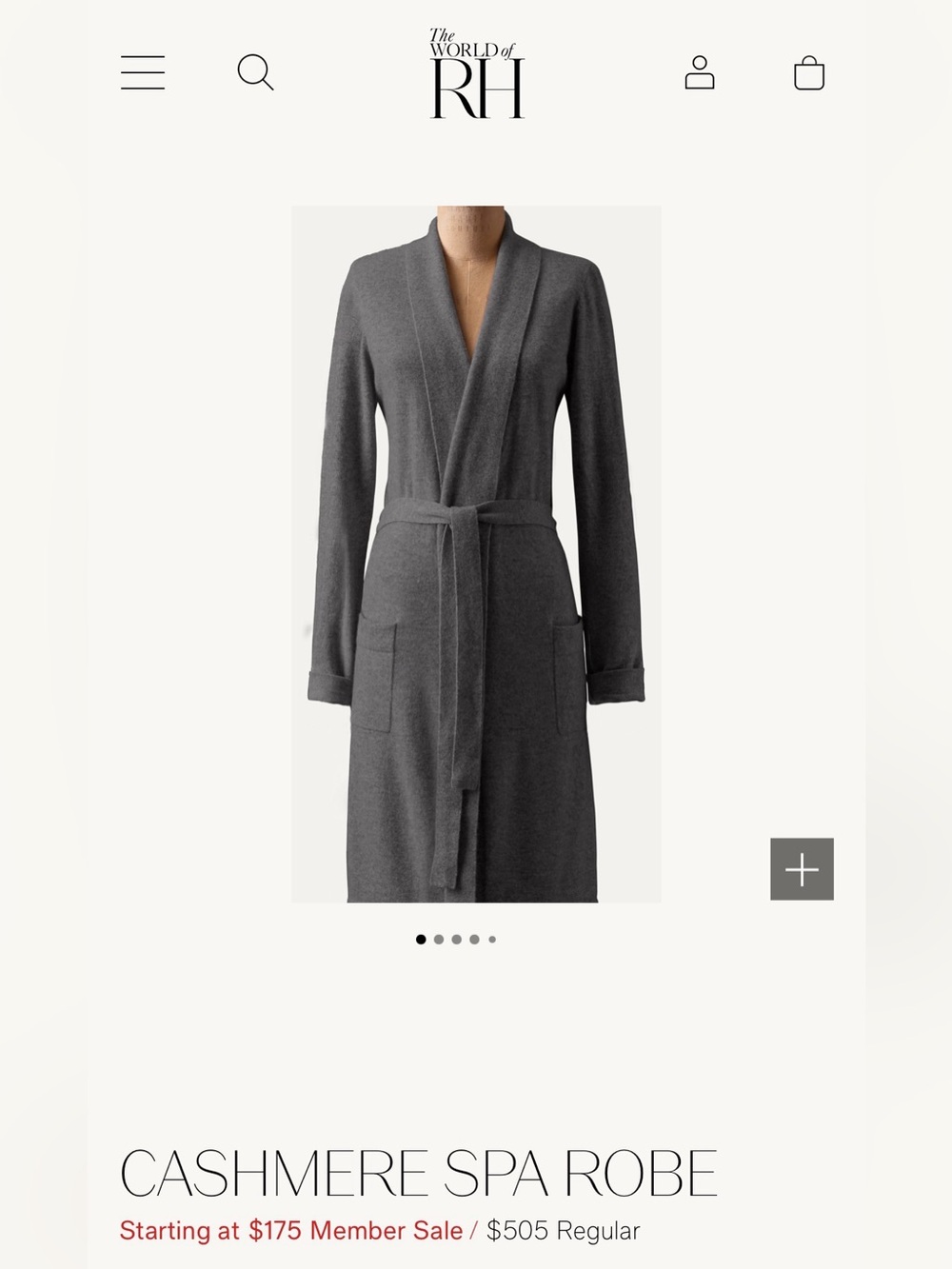 Authentic Cashmere Spa Robe Grey - Picture 2 of 5